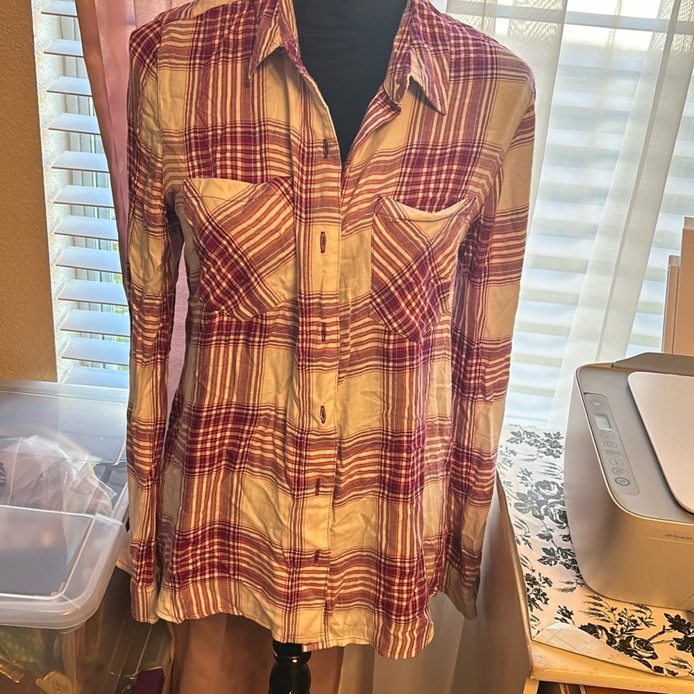 Plaid women button down shirt